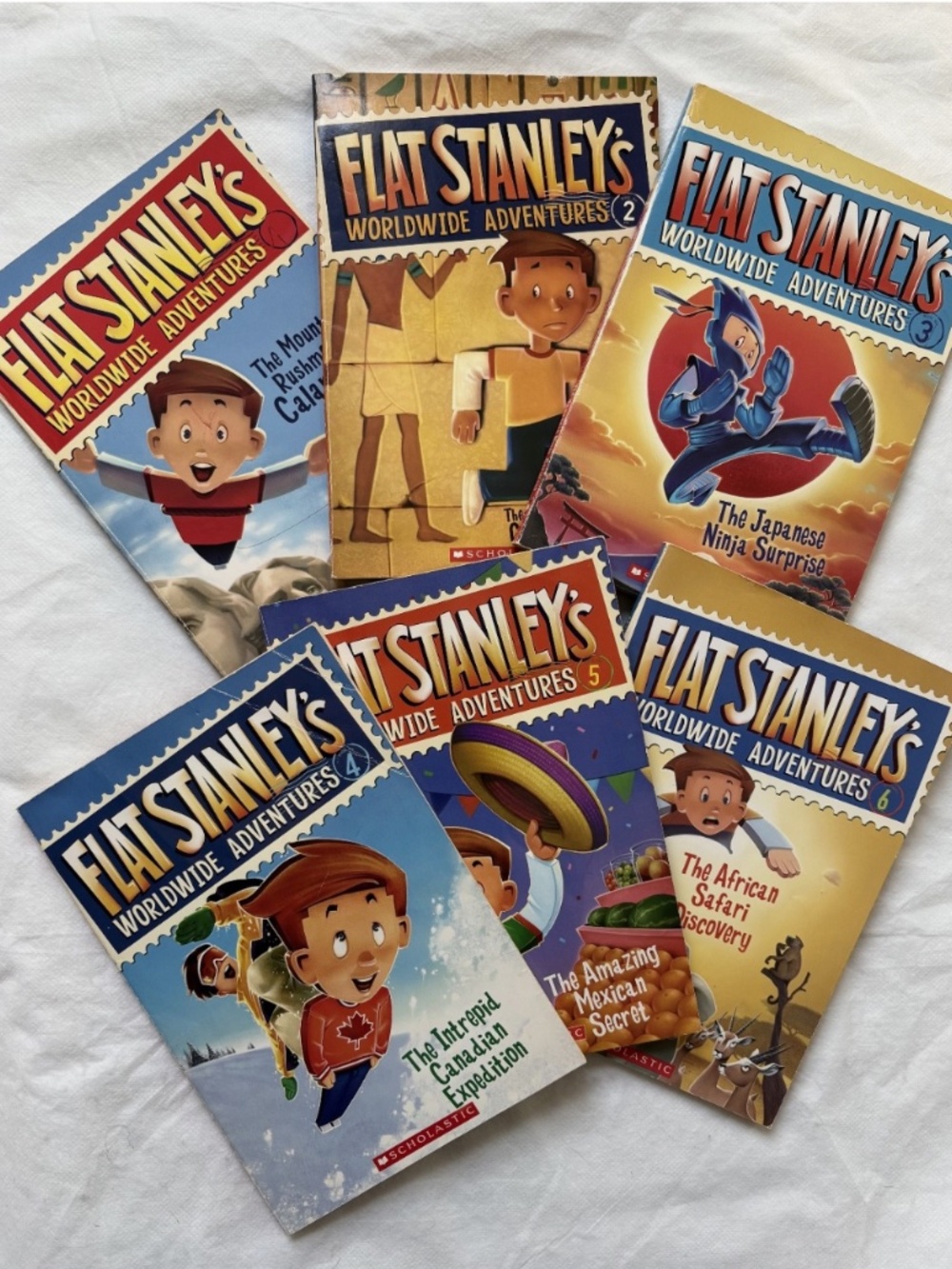 Flat Stanley Book lot of 6, JEFF BROWN,Worldwide Adventures Scholastic Books